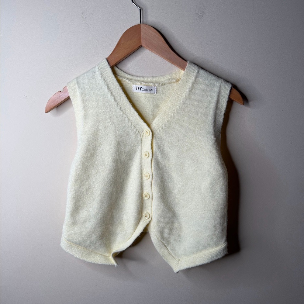 Yellow Button Up Vest Sleeveless Tank Top Cropped Summer. TFY collection